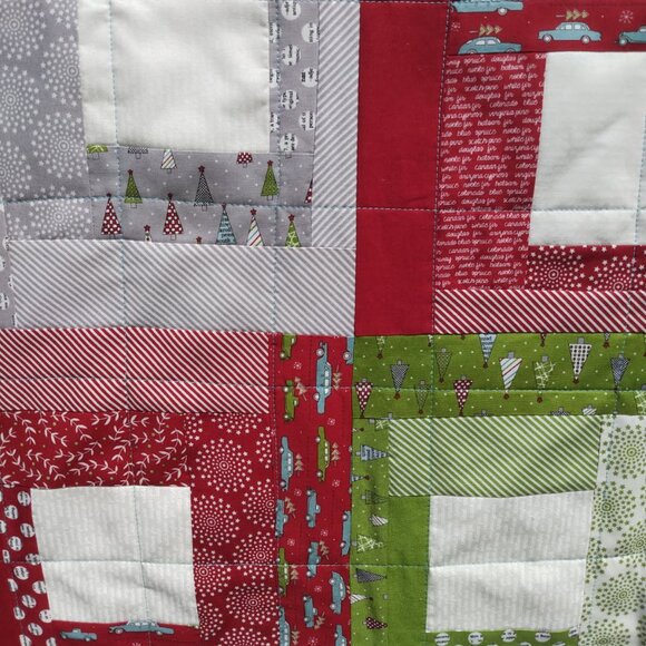 SALE🎄🎅 ❤️HANDMADE HOLIDAY WINTER CHRISTMAS QUILT RED AQUA WHITE GREEN GRAY - Picture 2 of 9